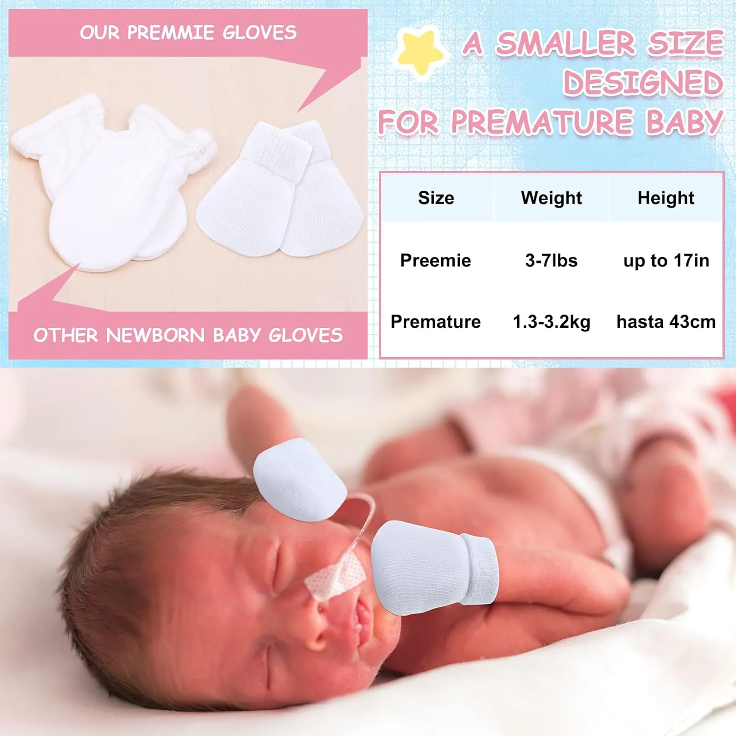12 Pairs Baby Preemie Mittens Preemie Gloves No Scratch Baby Mittens Newborn Cotton Gloves for Premature Newborn Girls Boys