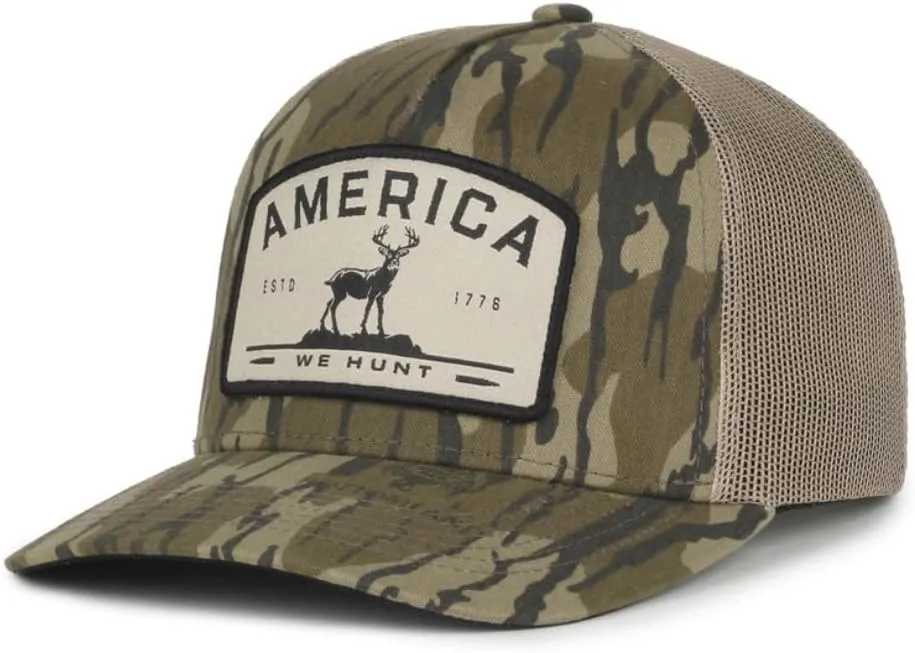 America We Hunt Patch Snapback Hat, Adjustable Mesh Baseball Cap, Embroidered Trucker Hat, Unisex, One Size
