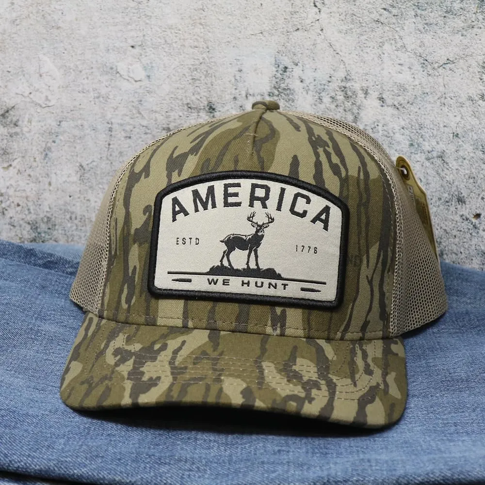 America We Hunt Patch Snapback Hat, Adjustable Mesh Baseball Cap, Embroidered Trucker Hat, Unisex, One Size