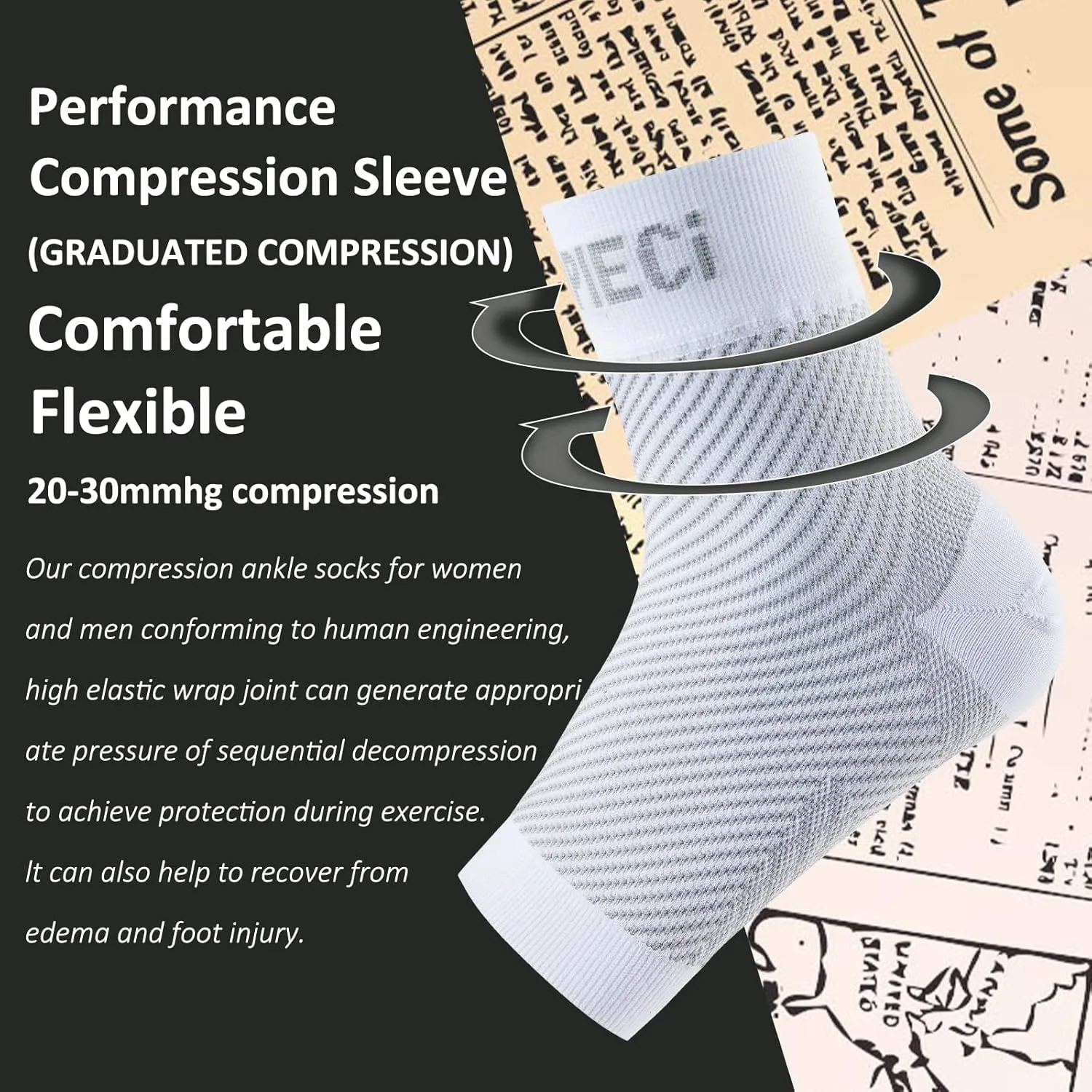 Ankle Compression Sleeve, 20-30mmHg Plantar Fasciitis Socks, Ankle Compression Socks for Women and Men(1Pair), Ankle Sleeve Compression Support, Compression Ankle Sleeve, Heel Pain Achilles Tendonitis Relief