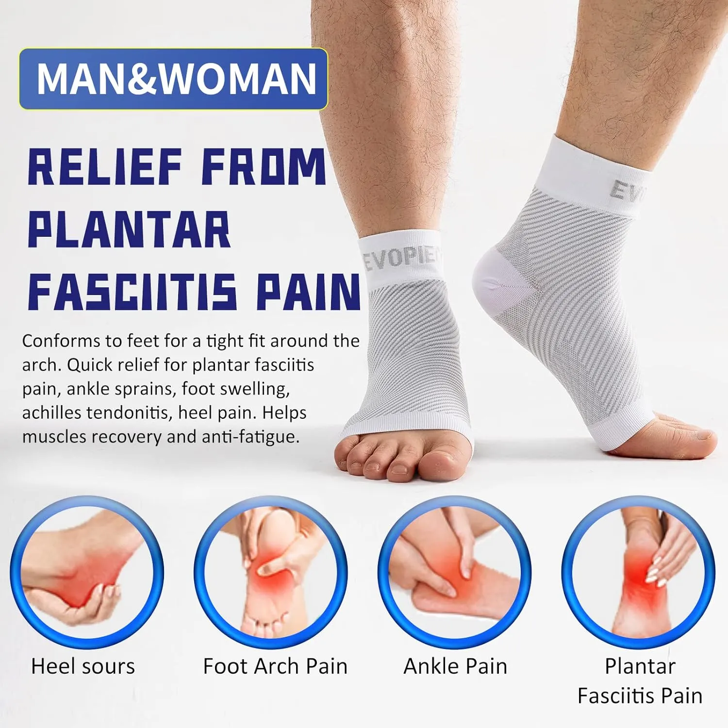 Ankle Compression Sleeve, 20-30mmHg Plantar Fasciitis Socks, Ankle Compression Socks for Women and Men(1Pair), Ankle Sleeve Compression Support, Compression Ankle Sleeve, Heel Pain Achilles Tendonitis Relief