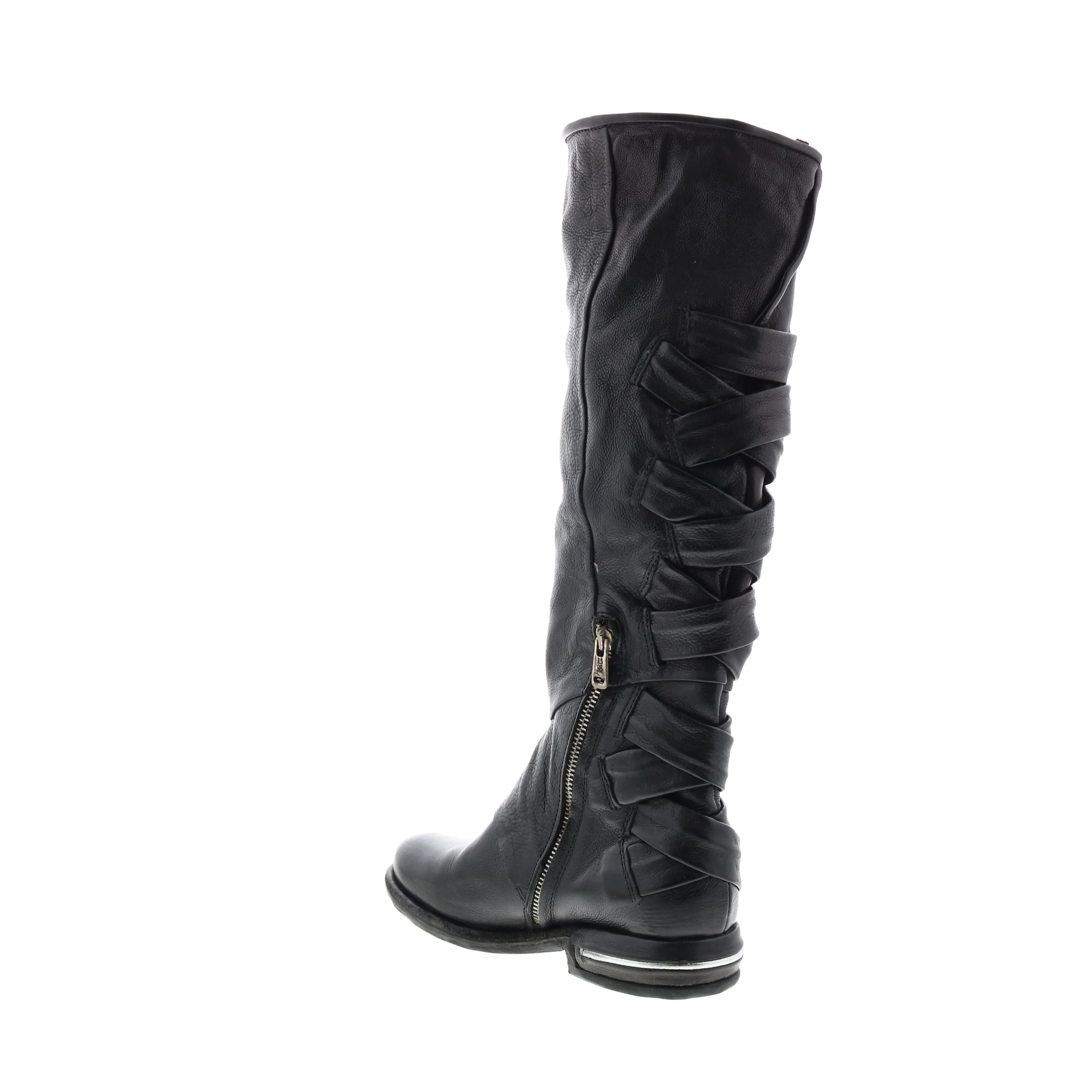 A.S.98 Teagan 516317-101 Womens Black Leather Zipper Knee High Boots