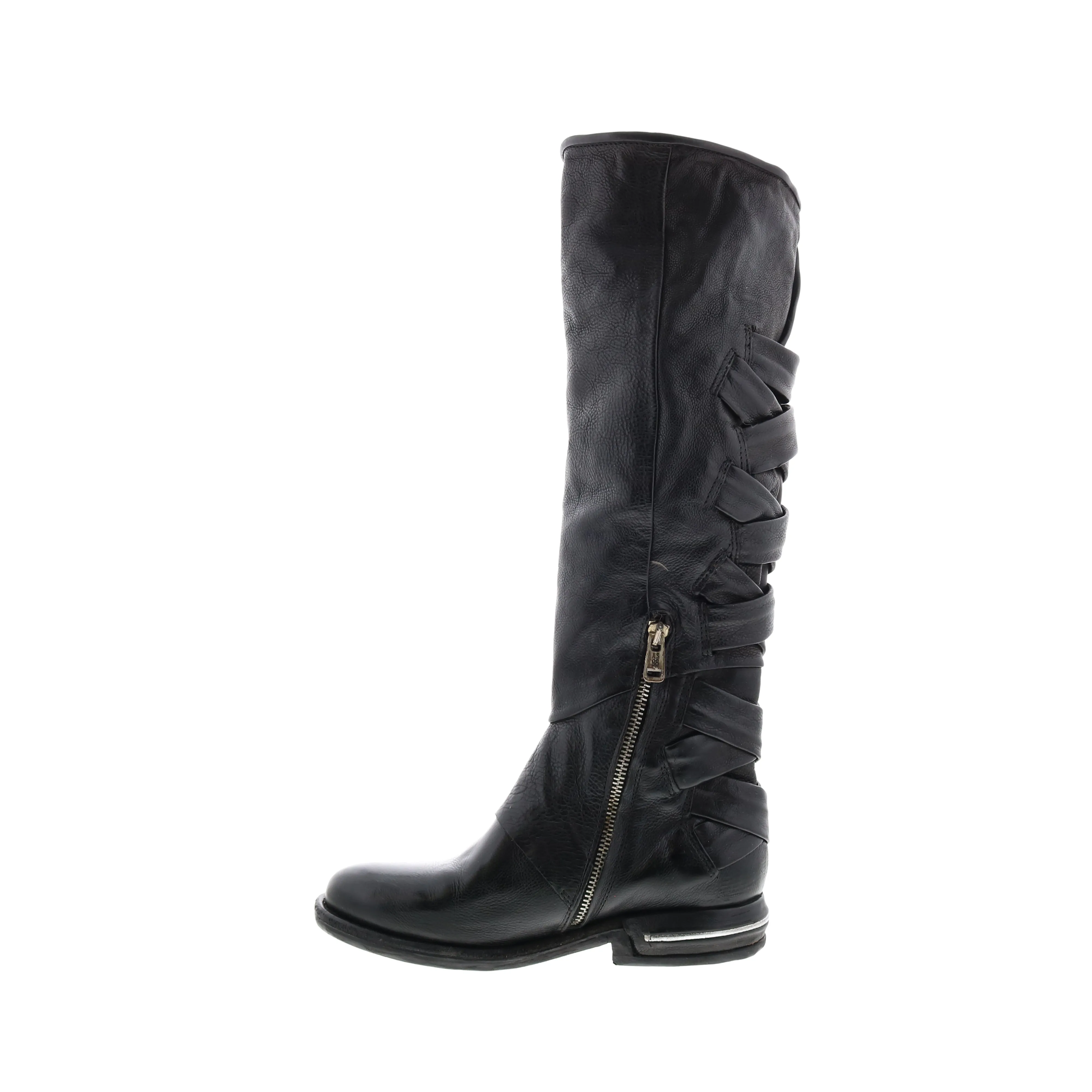 A.S.98 Teagan 516317-101 Womens Black Leather Zipper Knee High Boots