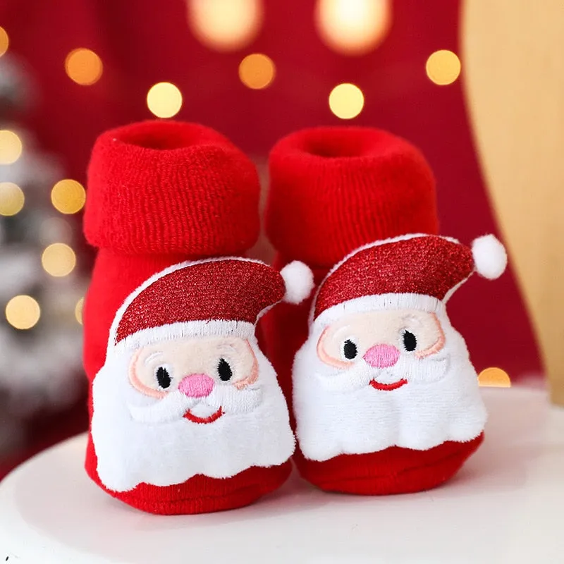Baby Christmas Socks Winter Thick Terry Socks For Newborn Cartoon Santa Elk Anti Slip Floor Socks Keep Warm Kids Boys Girls Sock