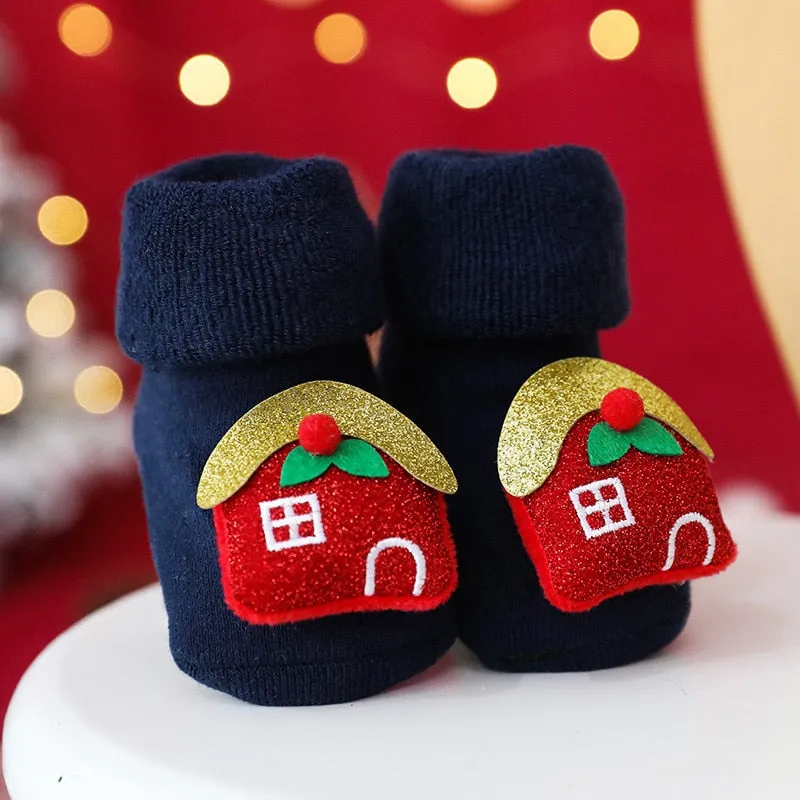 Baby Christmas Socks Winter Thick Terry Socks For Newborn Cartoon Santa Elk Anti Slip Floor Socks Keep Warm Kids Boys Girls Sock