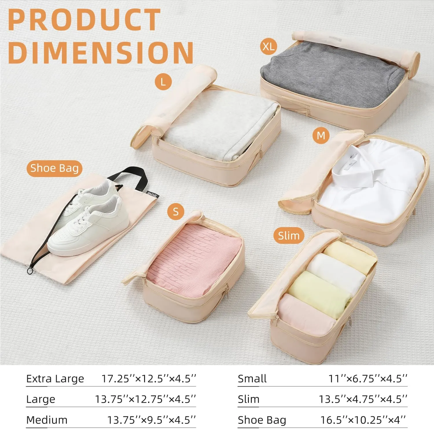 BAGAIL 4 Set/6 Set/8 Set Compression Packing Cubes Travel Accessories Expandable Packing Organizers (Square Mesh, 05-Beige)