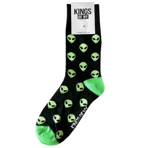 Black Alien Head Green Mens Cotton Socks