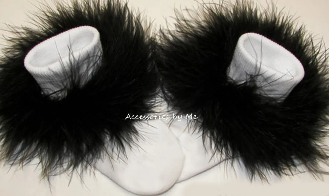 Black Marabou Trim White Socks