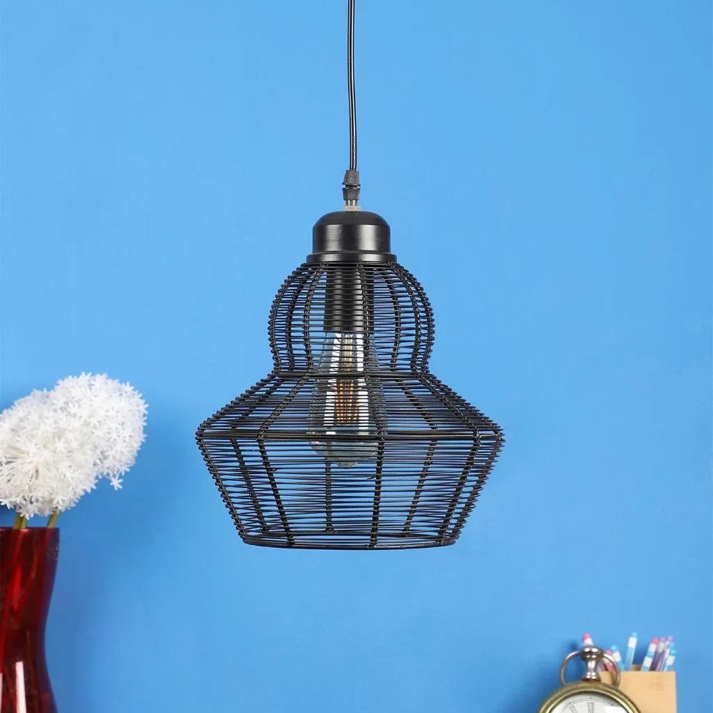 Black Metal Hanging Light PINJRA-SMALL-STIC
