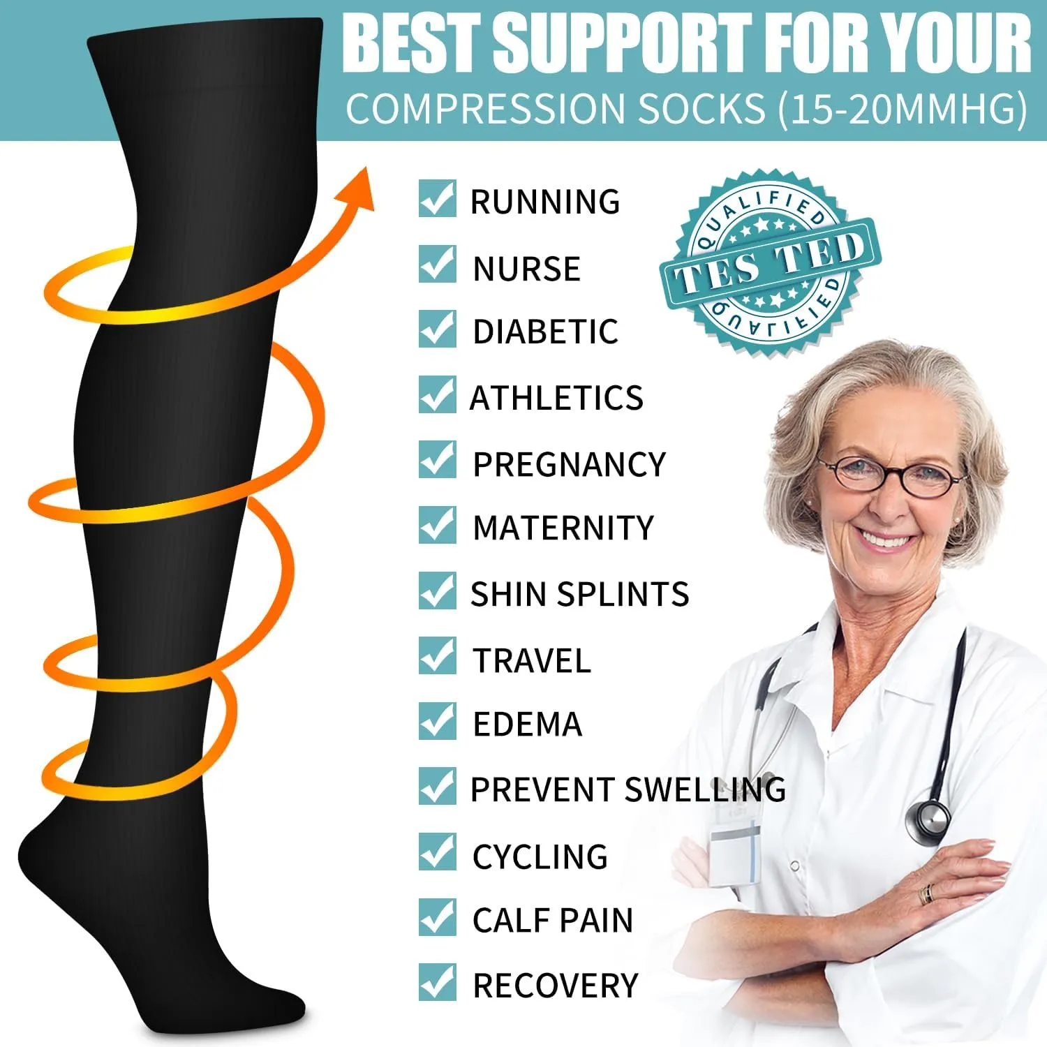 Bluemaple Thigh High Compression Socks for Women and Men Circulation(3 Pairs) Over the Knee-Best Support for Running,Travel