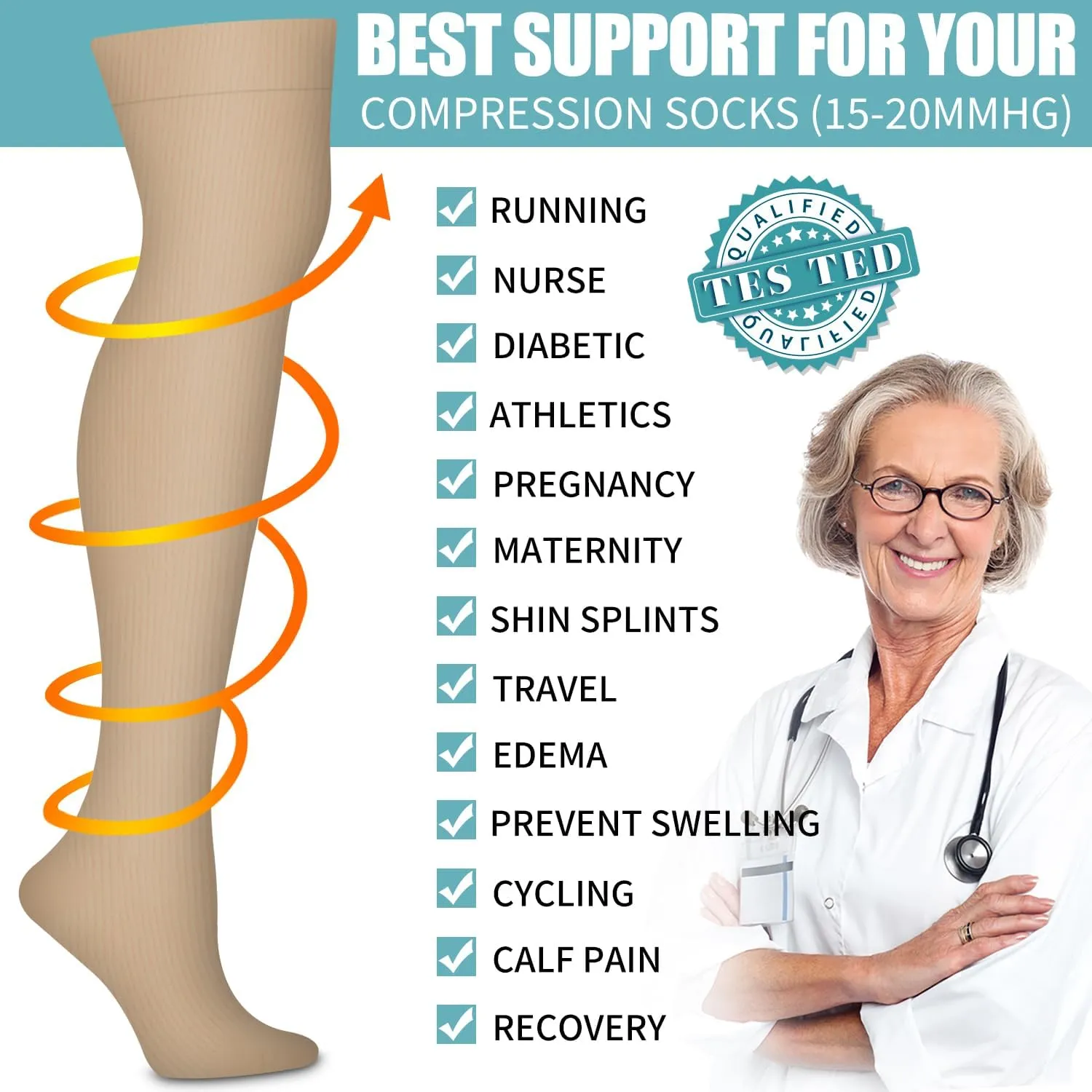 Bluemaple Thigh High Compression Socks for Women and Men Circulation(3 Pairs) Over the Knee-Best Support for Running,Travel