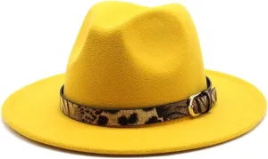 Cap Autumn and Winter New Woolen Hat Leopard Texture Hat Men and Women Flat Brim Big Brim Jazz Hat Felt Hat with Leopard Belt Fengyan Cowboy Hats (Color : Rose Red, Size : 56-58cm)