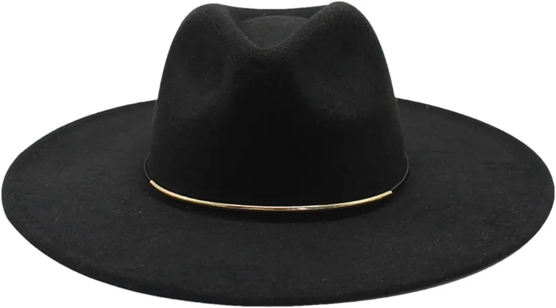 Dcvmvmn Women Big Edge Wool Fedora Hat Winter Autumn Lady Jazz Caps Black
