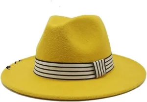 DHAEY Autumn and Winter Woolen Jazz Top Hat Women's Stripe Retro Flat Brim Straight Brim Hat Men's and Women's Felt Hat Luopan Caps & Hats (Color : Rose Red, Size : Medium(56-58cm))