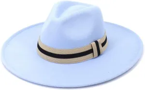 DHAEY Wide Brim Jazz Church Hat Women Men British Style Wool Fedoras Cap Gentleman Elegant Formal Party Cap Luopan Caps & Hats (Color : Sky Blue, Size : 56-58cm)