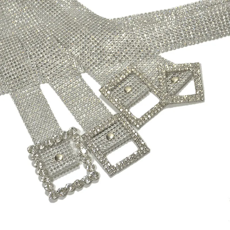 Diamond Band 9 Rows Full Rhinestone Inlaid Belt Fashion Matching Clothing Belt