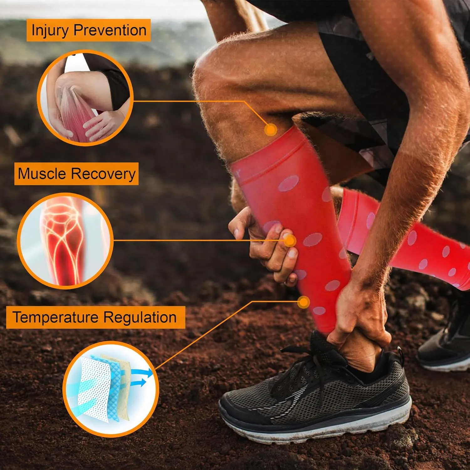Doc Miller Calf Compression Sleeve  Footless Socks for Women & Men, 20-30mmHg, Shin Splint & Leg Cramp Support, Varicose Veins, Knee High, 1 Pair, Polka Dot