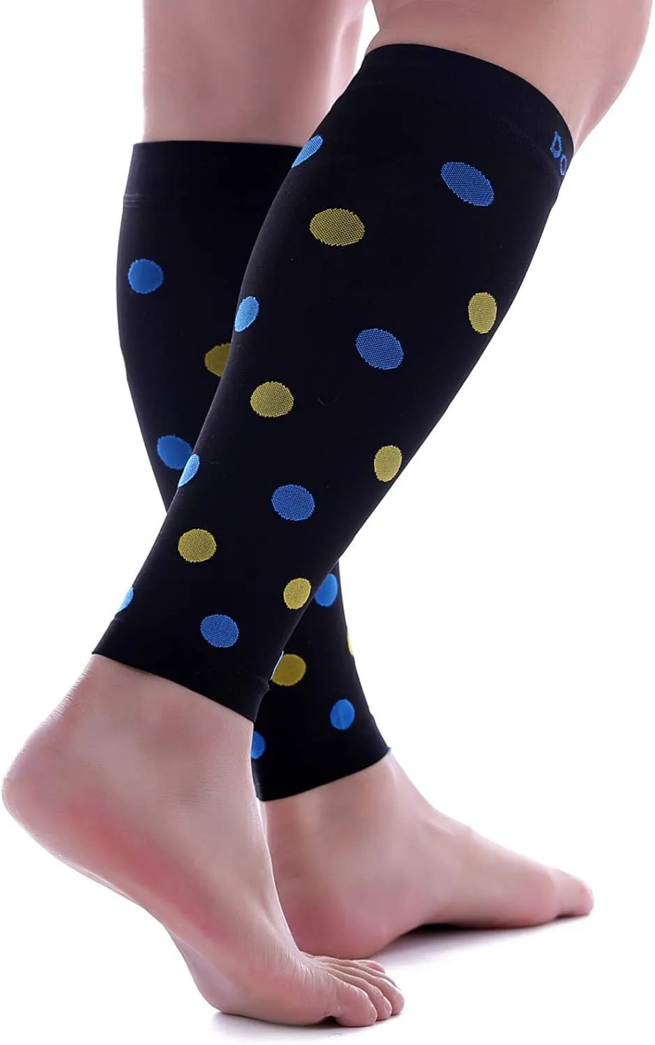 Doc Miller Calf Compression Sleeve  Footless Socks for Women & Men, 20-30mmHg, Shin Splint & Leg Cramp Support, Varicose Veins, Knee High, 1 Pair, Polka Dot