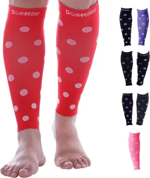 Doc Miller Calf Compression Sleeve  Footless Socks for Women & Men, 20-30mmHg, Shin Splint & Leg Cramp Support, Varicose Veins, Knee High, 1 Pair, Polka Dot