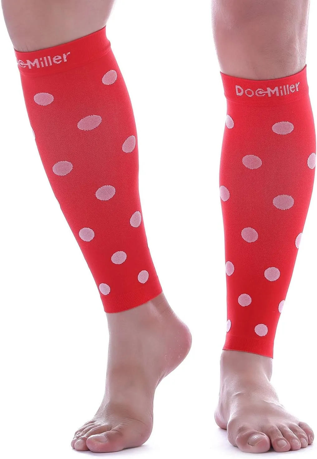 Doc Miller Calf Compression Sleeve  Footless Socks for Women & Men, 20-30mmHg, Shin Splint & Leg Cramp Support, Varicose Veins, Knee High, 1 Pair, Polka Dot
