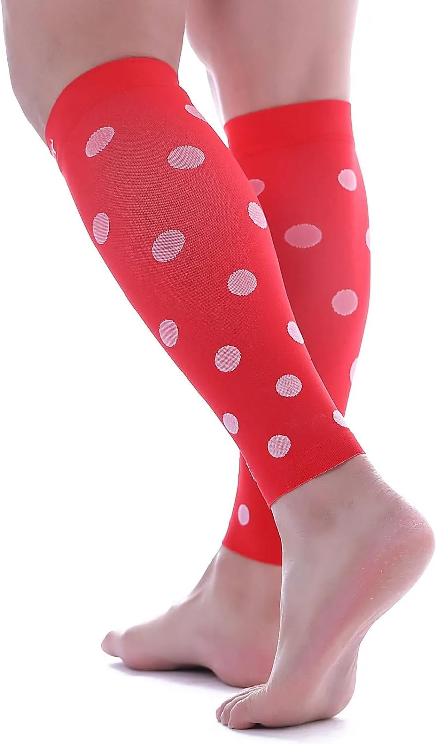Doc Miller Calf Compression Sleeve  Footless Socks for Women & Men, 20-30mmHg, Shin Splint & Leg Cramp Support, Varicose Veins, Knee High, 1 Pair, Polka Dot