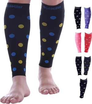 Doc Miller Calf Compression Sleeve  Footless Socks for Women & Men, 20-30mmHg, Shin Splint & Leg Cramp Support, Varicose Veins, Knee High, 1 Pair, Polka Dot