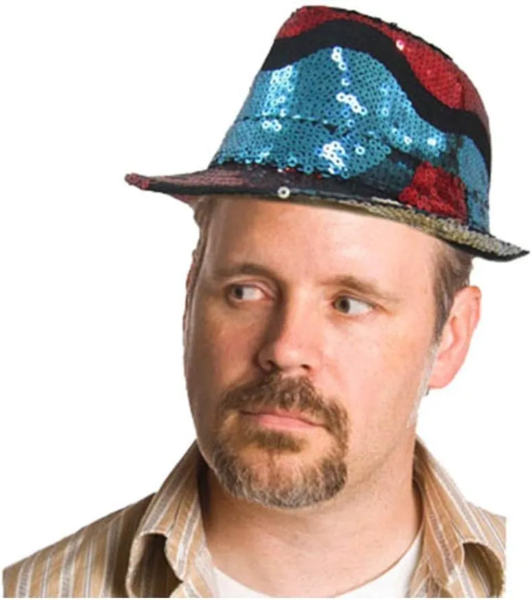 Dress Up America Sequin Fedora for Adults - Sequined Party Fedora - Costume Accessory for Halloween (Red & Blue Sequins)