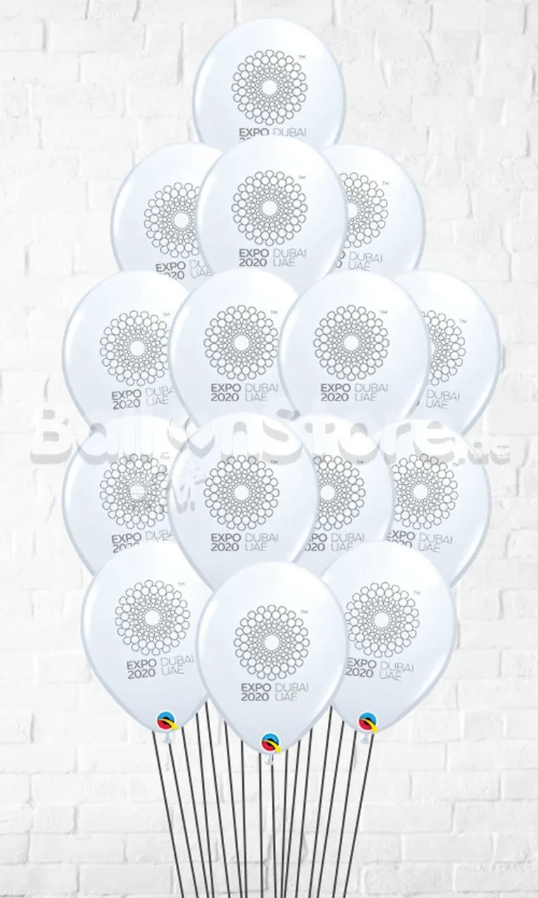 EXPO 2020 All White Balloon Bouquet on a Weights and Hi-float