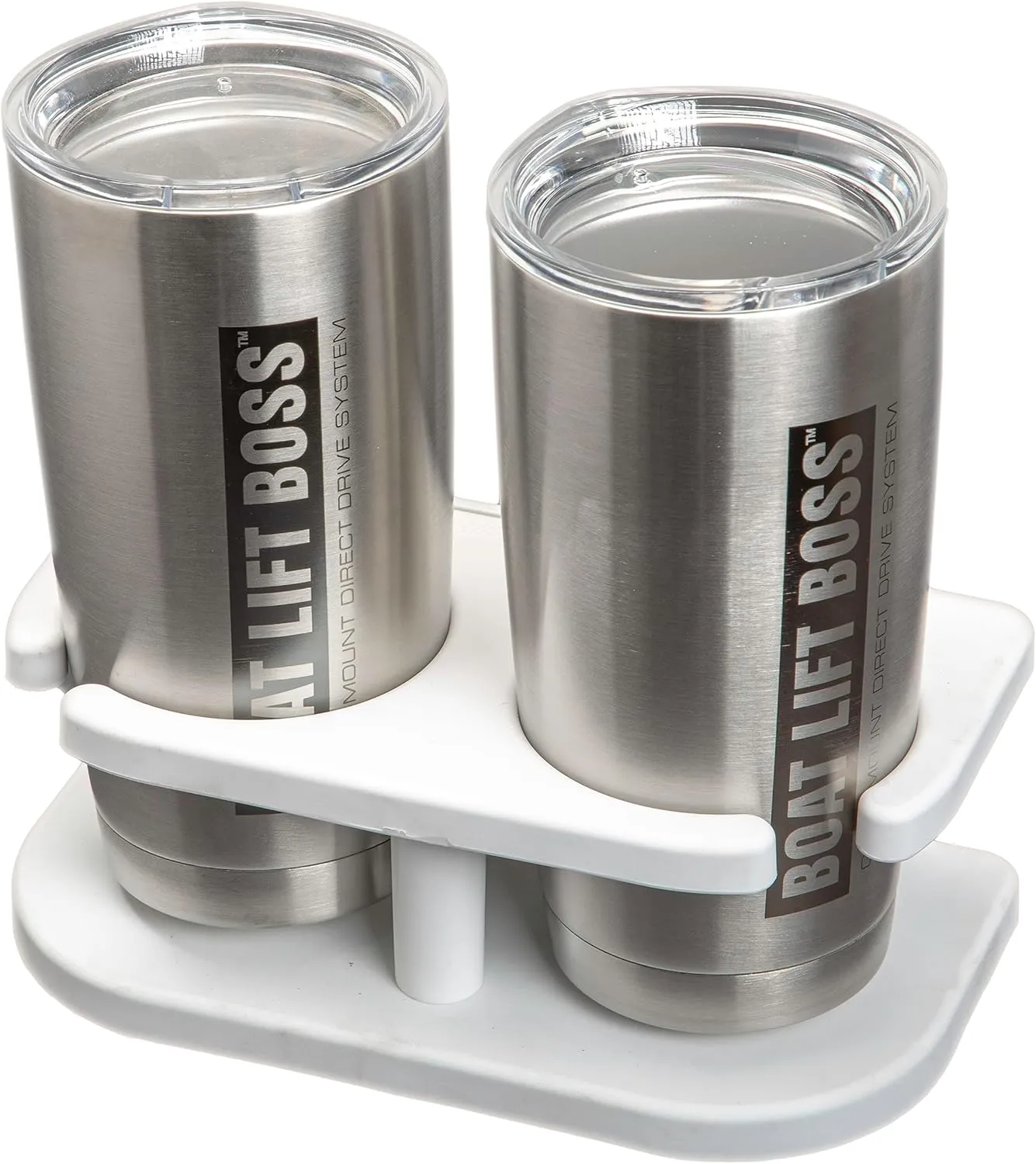 Extreme Max 3005.5692 Adjustable 2-Drink Mug Cup & Can Holder for Horizontal and Vertical Square Pontoon Rails - White