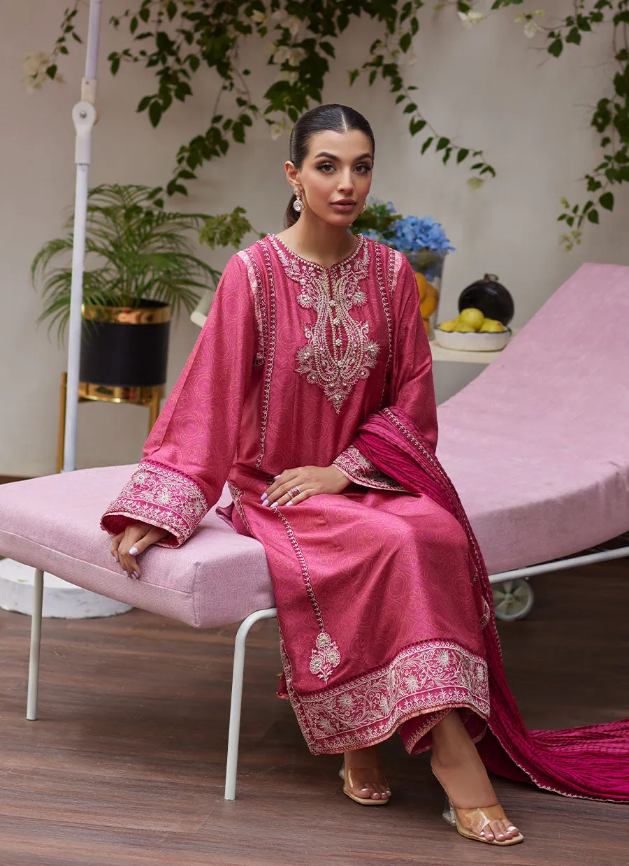 Feo Crimson Embroidered Raw Silk Shirt and Dupatta