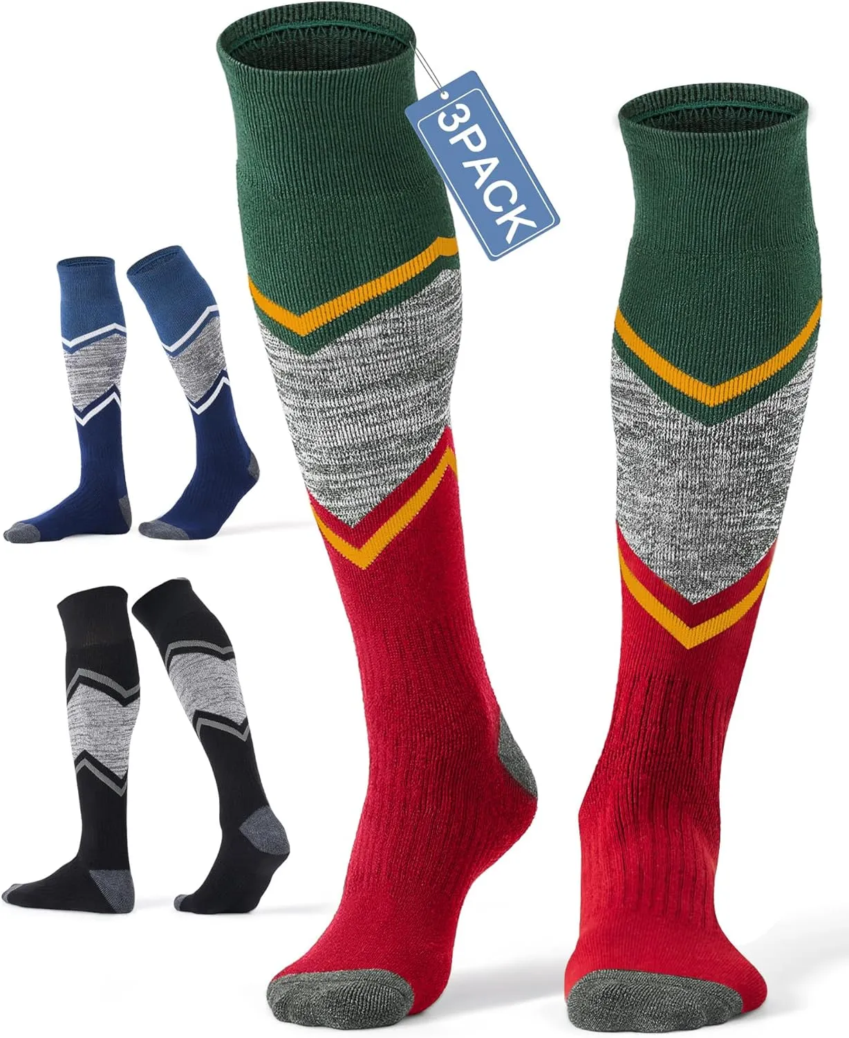 FITRELL 2/3 Pack Merino Wool Ski Socks for Snowboarding, Full Cushioned Winter Thermal Knee-high Warm Socks for Men and Women