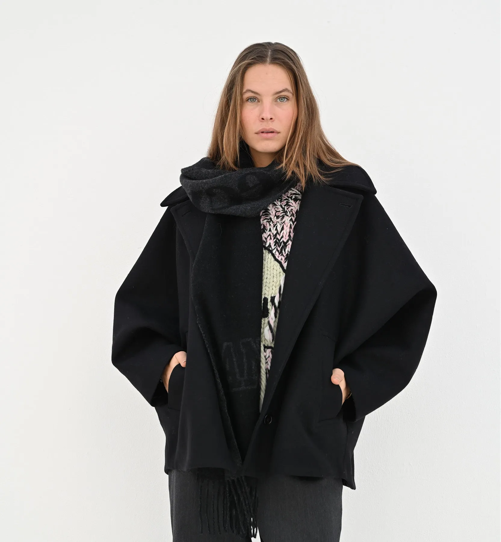 GANNI Black Please Recycle Scarf