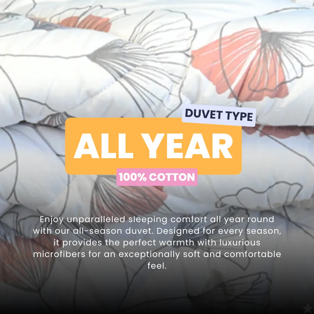 HappyDuvet Pink Stems - 100% Cotton All season Coverless duvet