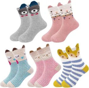Hellomamma Girls Toddler Cotton Crew Socks Kids Novelty Animal Soft Funny Fashion Casual Breathable Childs Socks 5 Pairs