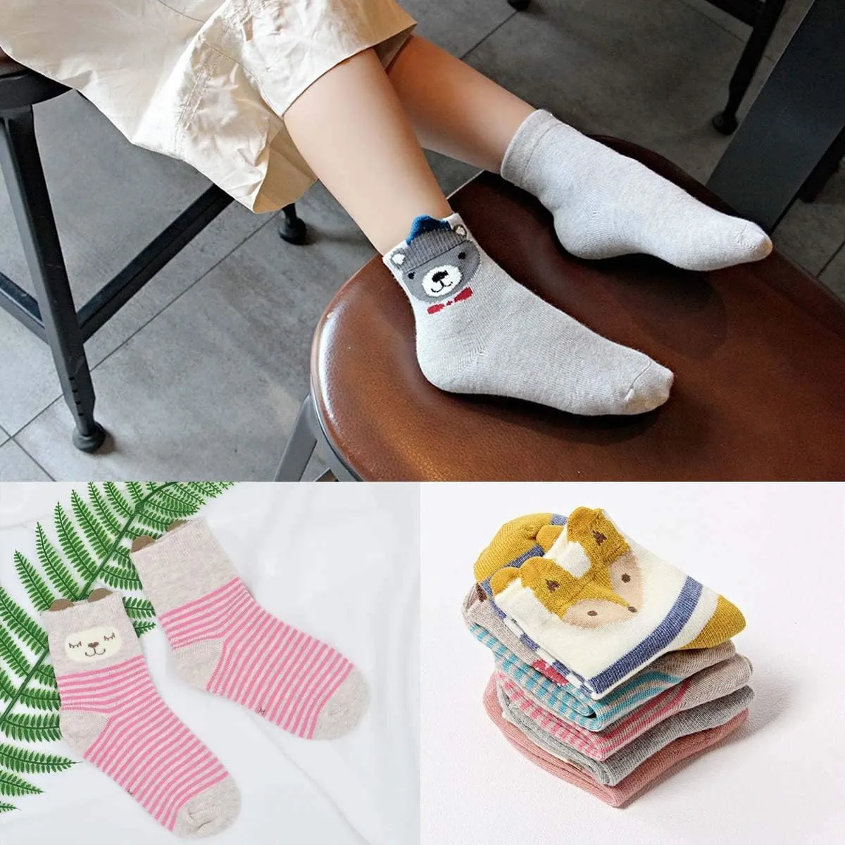 Hellomamma Girls Toddler Cotton Crew Socks Kids Novelty Animal Soft Funny Fashion Casual Breathable Childs Socks 5 Pairs