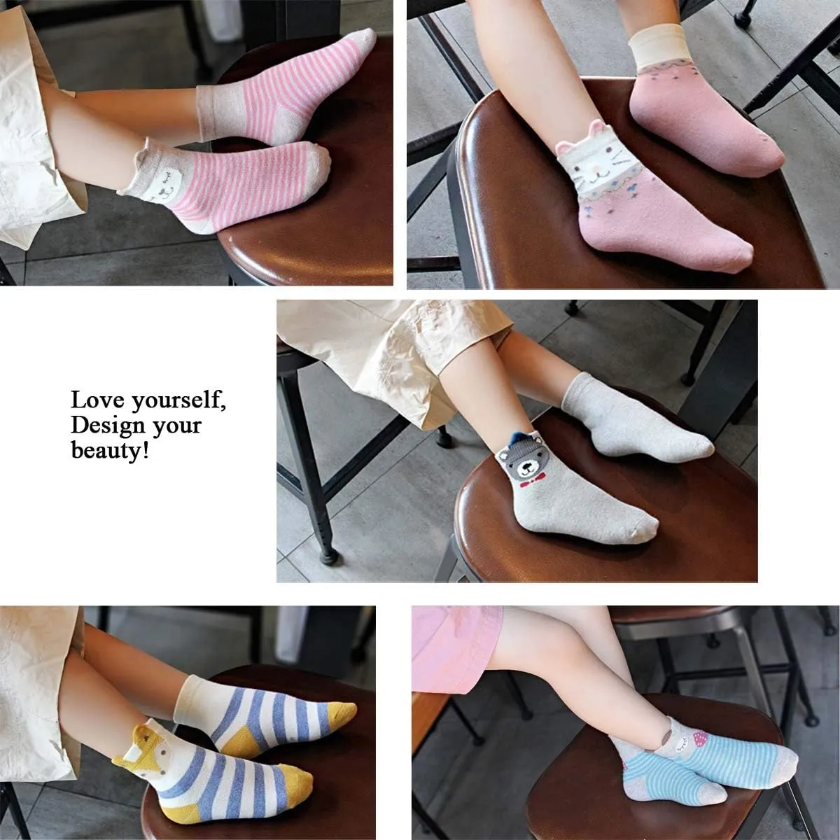 Hellomamma Girls Toddler Cotton Crew Socks Kids Novelty Animal Soft Funny Fashion Casual Breathable Childs Socks 5 Pairs