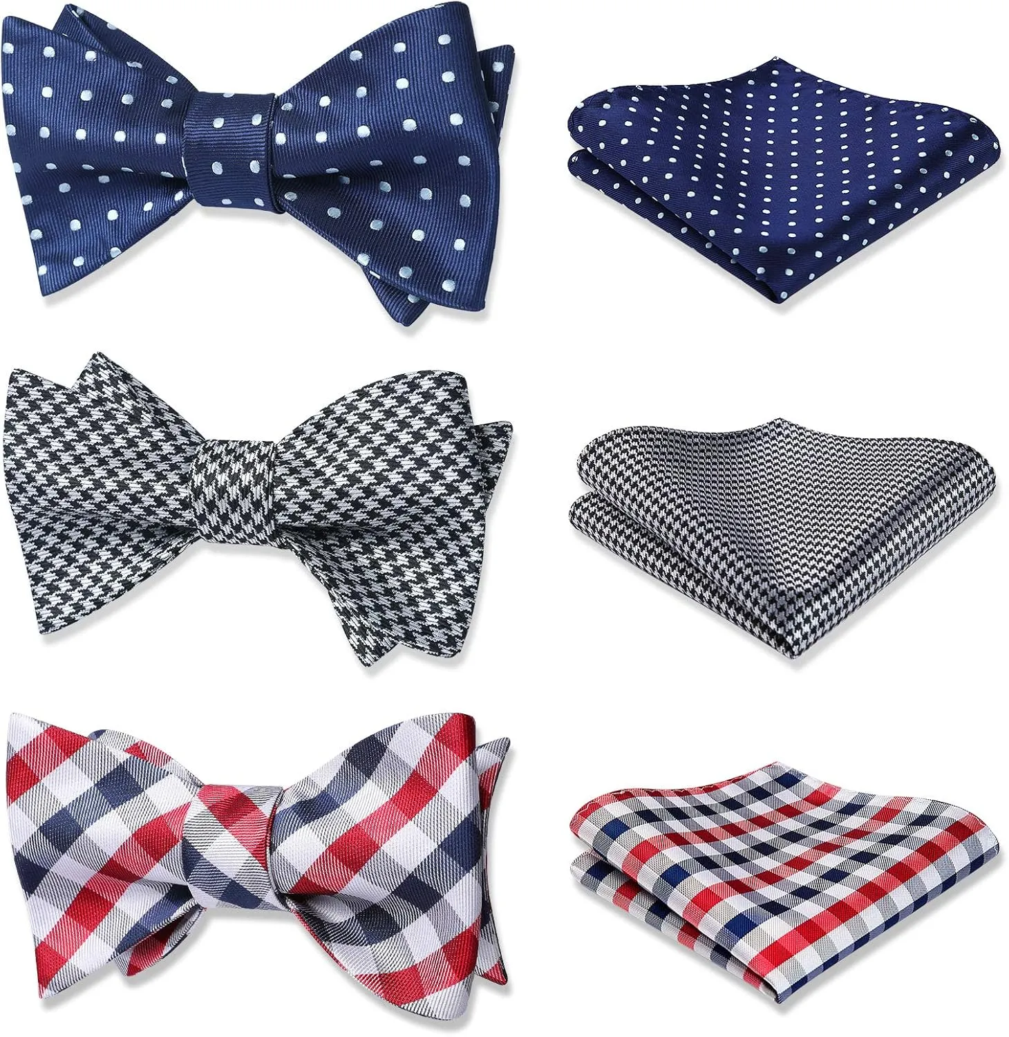 HISDERN Bow Ties for Men 3pcs Mixed Self-Tie Bow tie and Pocket Square Set Classic Formal Tuxedo Wedding & Party Bowtie