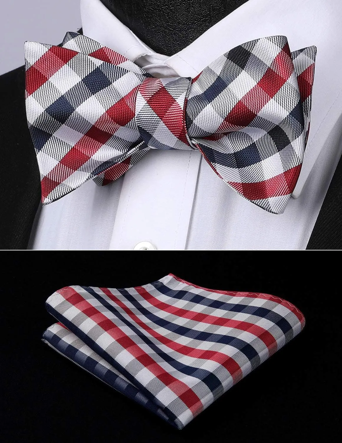 HISDERN Bow Ties for Men 3pcs Mixed Self-Tie Bow tie and Pocket Square Set Classic Formal Tuxedo Wedding & Party Bowtie