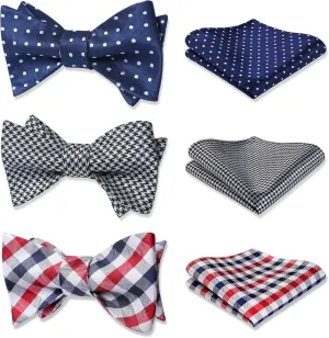 HISDERN Bow Ties for Men 3pcs Mixed Self-Tie Bow tie and Pocket Square Set Classic Formal Tuxedo Wedding & Party Bowtie