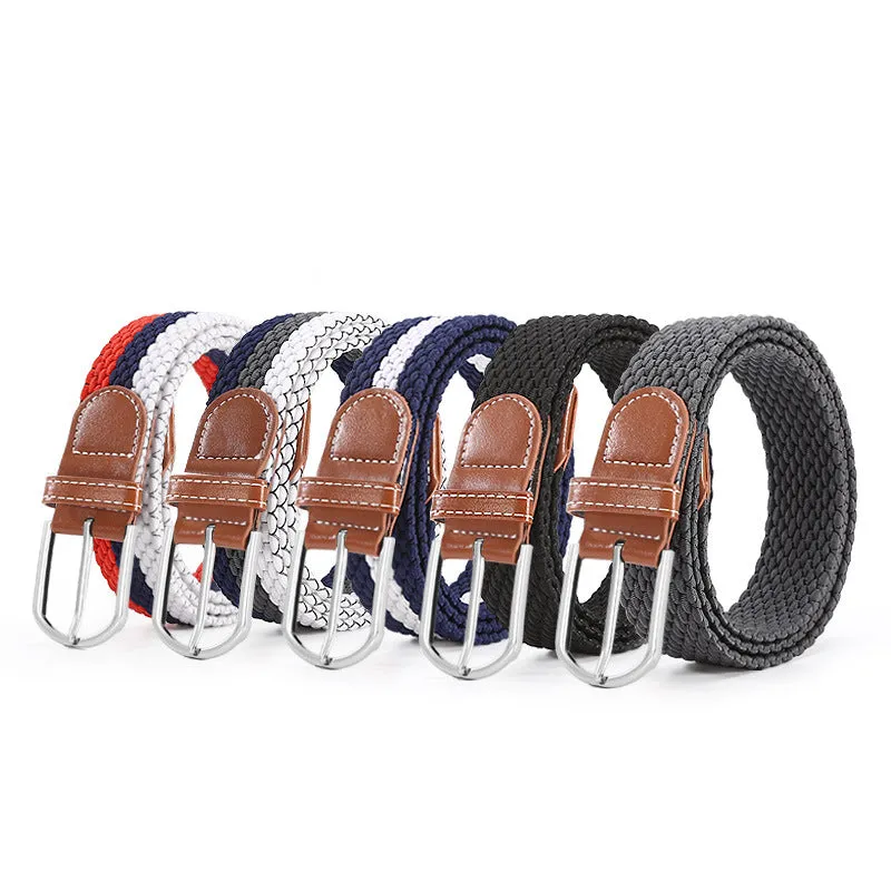 Hole Pin Buckle Belt Women's Canvas Elastic Waistband Casual Stretch Woven Leather Belt