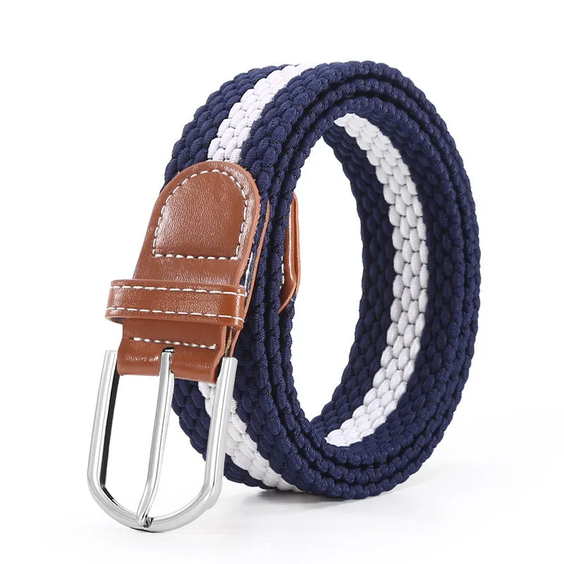 Hole Pin Buckle Belt Women's Canvas Elastic Waistband Casual Stretch Woven Leather Belt