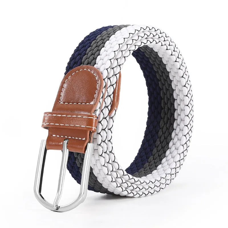 Hole Pin Buckle Belt Women's Canvas Elastic Waistband Casual Stretch Woven Leather Belt