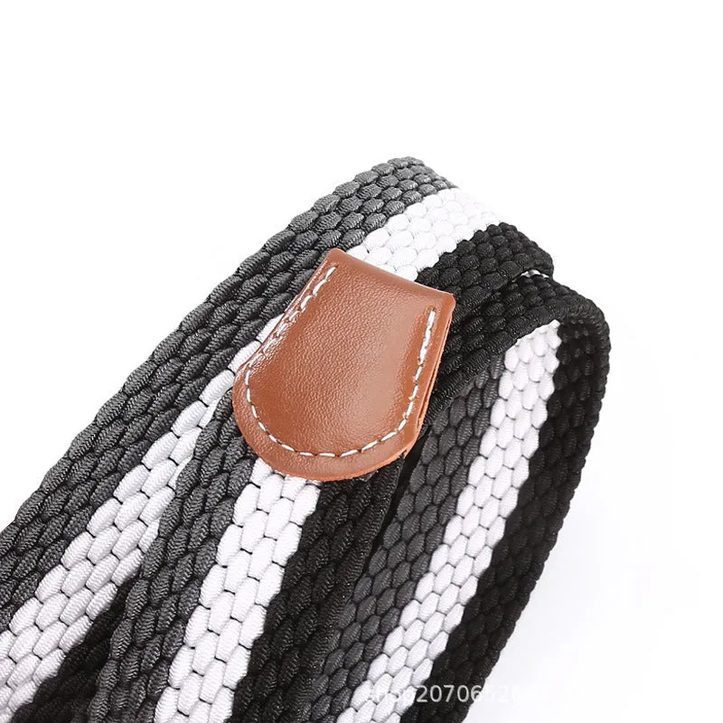 Hole Pin Buckle Belt Women's Canvas Elastic Waistband Casual Stretch Woven Leather Belt