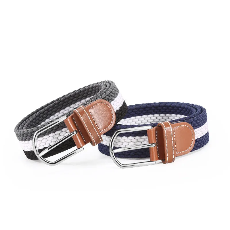Hole Pin Buckle Belt Women's Canvas Elastic Waistband Casual Stretch Woven Leather Belt