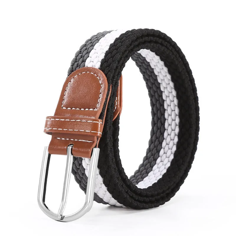 Hole Pin Buckle Belt Women's Canvas Elastic Waistband Casual Stretch Woven Leather Belt
