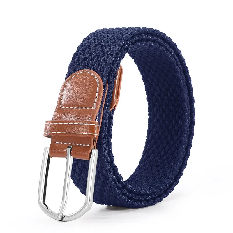 Hole Pin Buckle Belt Women's Canvas Elastic Waistband Casual Stretch Woven Leather Belt