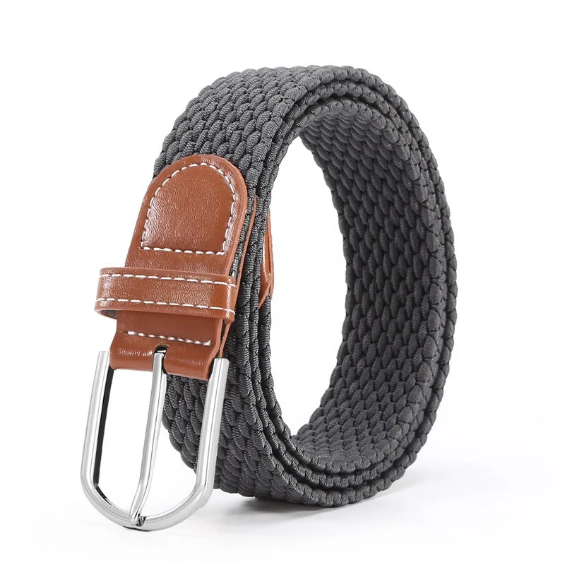 Hole Pin Buckle Belt Women's Canvas Elastic Waistband Casual Stretch Woven Leather Belt