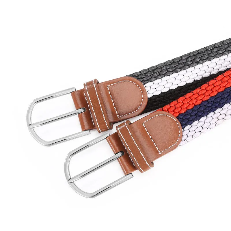 Hole Pin Buckle Belt Women's Canvas Elastic Waistband Casual Stretch Woven Leather Belt