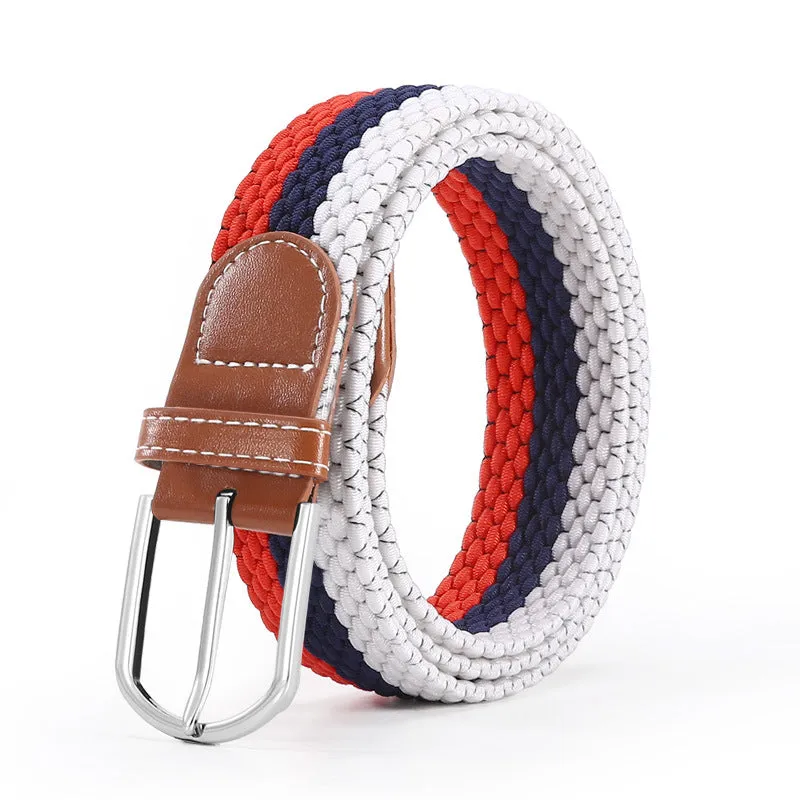 Hole Pin Buckle Belt Women's Canvas Elastic Waistband Casual Stretch Woven Leather Belt