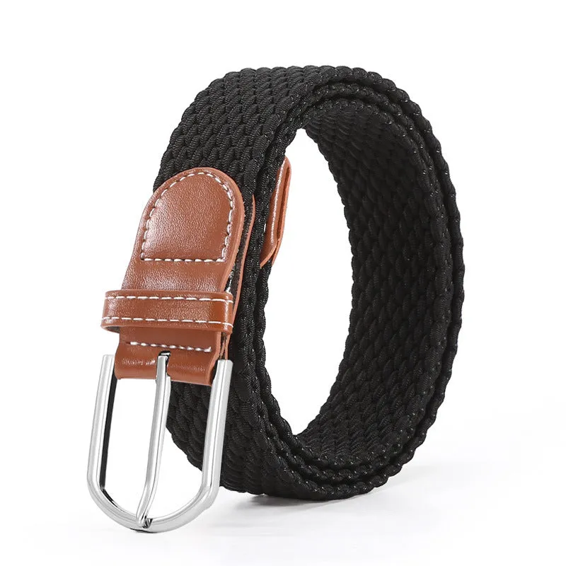 Hole Pin Buckle Belt Women's Canvas Elastic Waistband Casual Stretch Woven Leather Belt